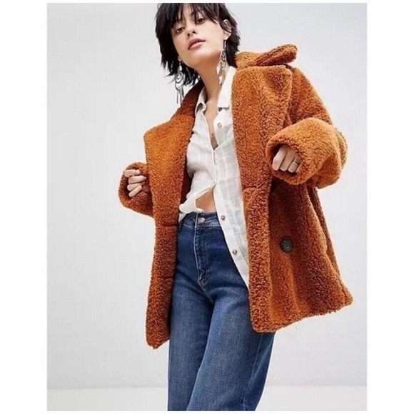 Free People Notched Teddy Peacoat, Size L - Picture 2 of 13